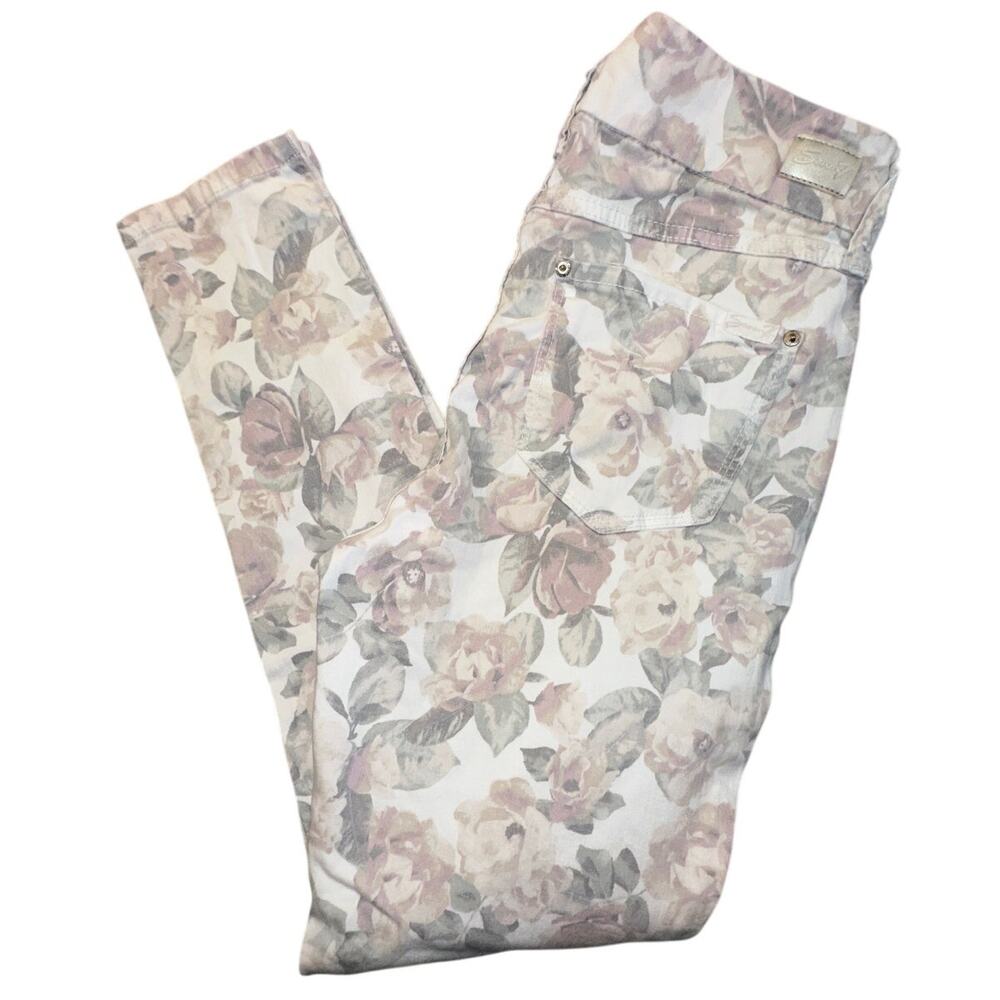Seven7 Floral Print Skinny Jeans Rose Flower Pattern Stretch Denim Size 8 Boho